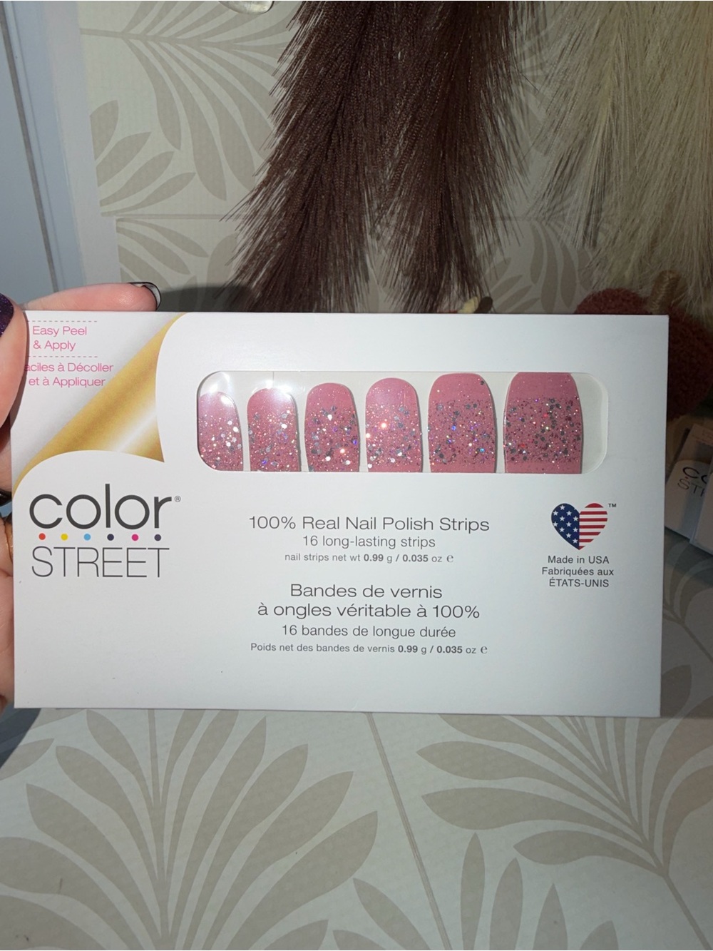 Color Street Pink Glitter Nail Strips — Sparkling Rose Pink